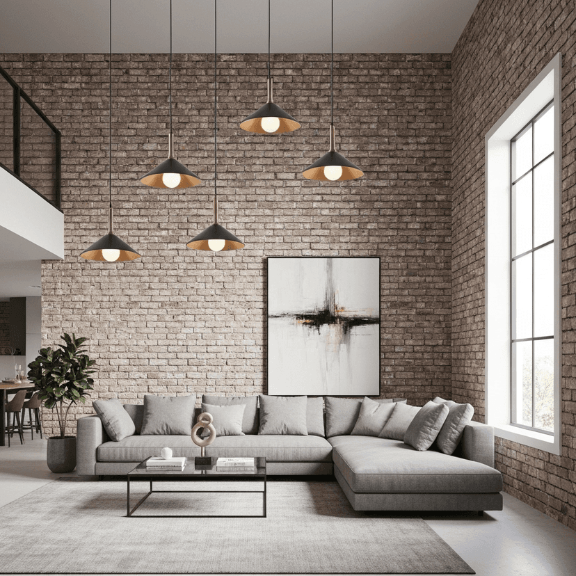 Contemporary brick wall living room